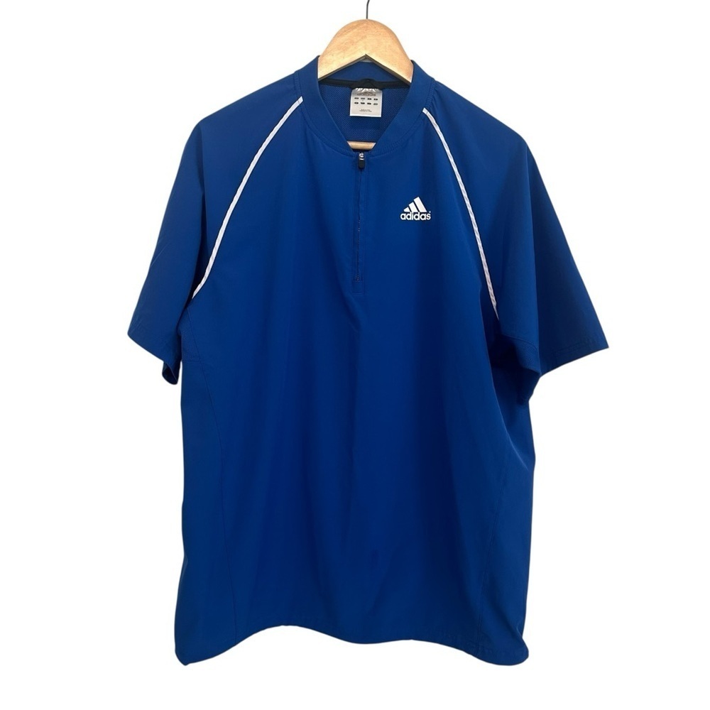 Adidas Men's Small Athletic Quarter Zip Pullover Blue Windbreaker Short Sleeve
